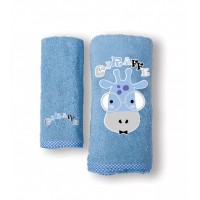 Σετ Πετσέτες 2 Τεμαχίων Bebe Κέντημα Giraffe White Blue