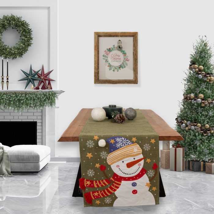 Χριστουγενιάττικη Τραβέρσα 40x170 90642 Snowman Λαδί
