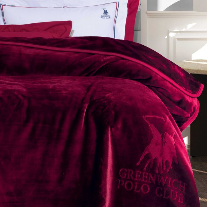 GREENWICH POLO CLUB ΚΟΥΒΕΡΤΑ VELOUR ΜΟΝΗ ESSENTIAL 3438 ΜΠΟΡΝΤΩ