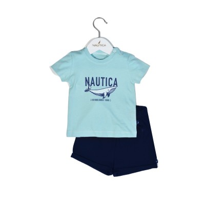 Nautica Des.13 Σετ T-Shirt & Shorts Jersey Mint/Navy 68cm 3-6 μηνών