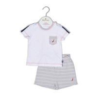 Nautica Des.15 Σετ T-Shirt & Shorts Jersey Organic Γκρι Ριγέ 74cm