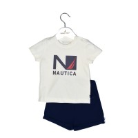 Nautica Des.17 Σετ T-Shirt & Shorts Jersey Ecru/Navy 68cm 3-6 μηνών