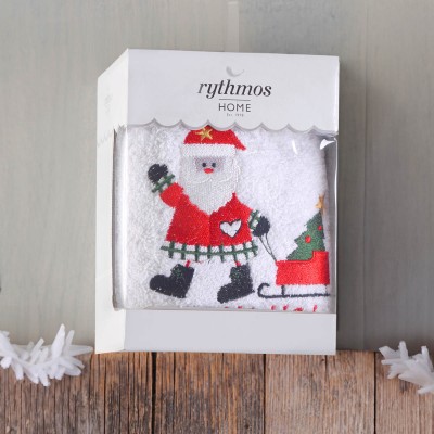 CHRISTMAS TERRY GIFT SET (1 ΑΓΙΟΣ ΒΑΣΙΛΗΣ) ΠΡΟΣΩΠΟΥ (50X90) ΛΕΥΚΟ