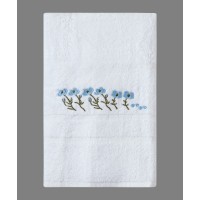 Πετσέτα Σώματος ( 100cm x 150cm ) Λευκό με Σιέλ Λουλούδι