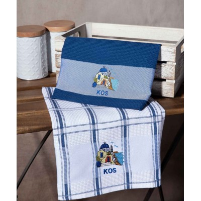 Σετ 2 τεμαχίων ποτηρόπανα (50cm x 70cm) μπλέ εκκλησία KOS