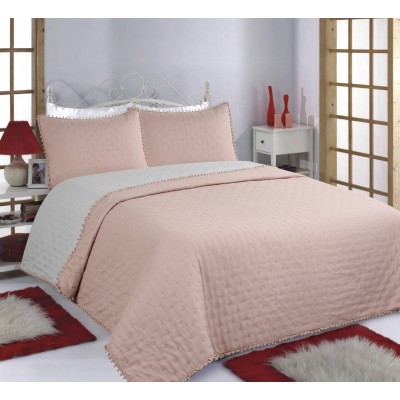 ΚΟΥΒΕΡΛΙ σετ (240cm x 260cm +2x50cm x 70cm) PON-PON pink/grey